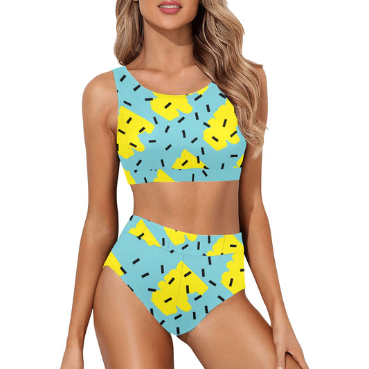 Turq-Limon Crop Bikini Set