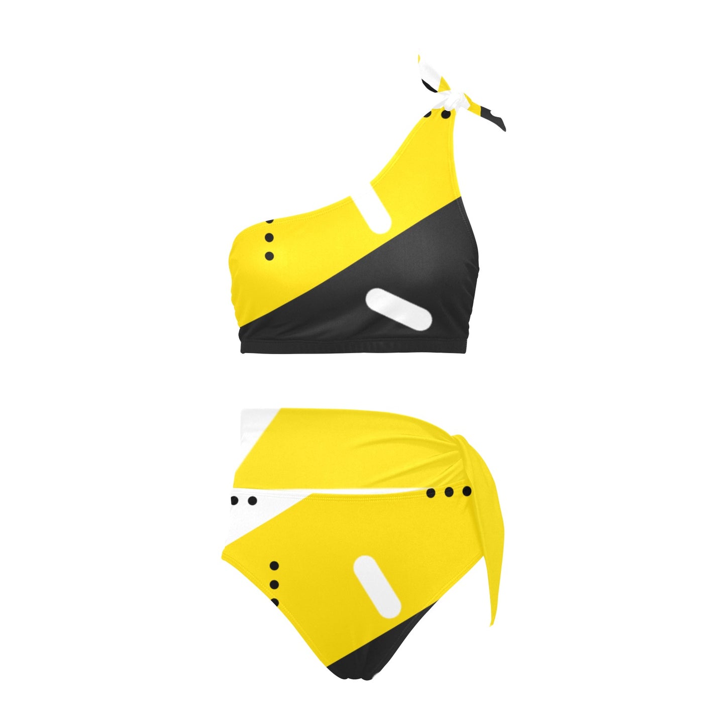 Black & Yellow One Shoulder Bikini Set