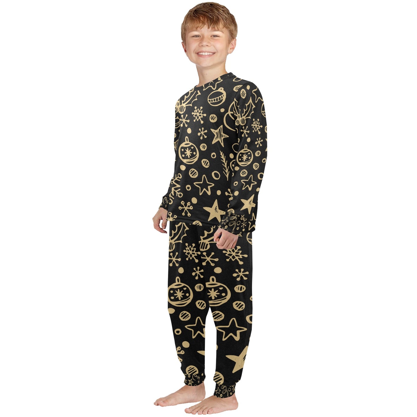 Gold Ornaments Christmas Little Kids' Crew Neck Long Pajama Set