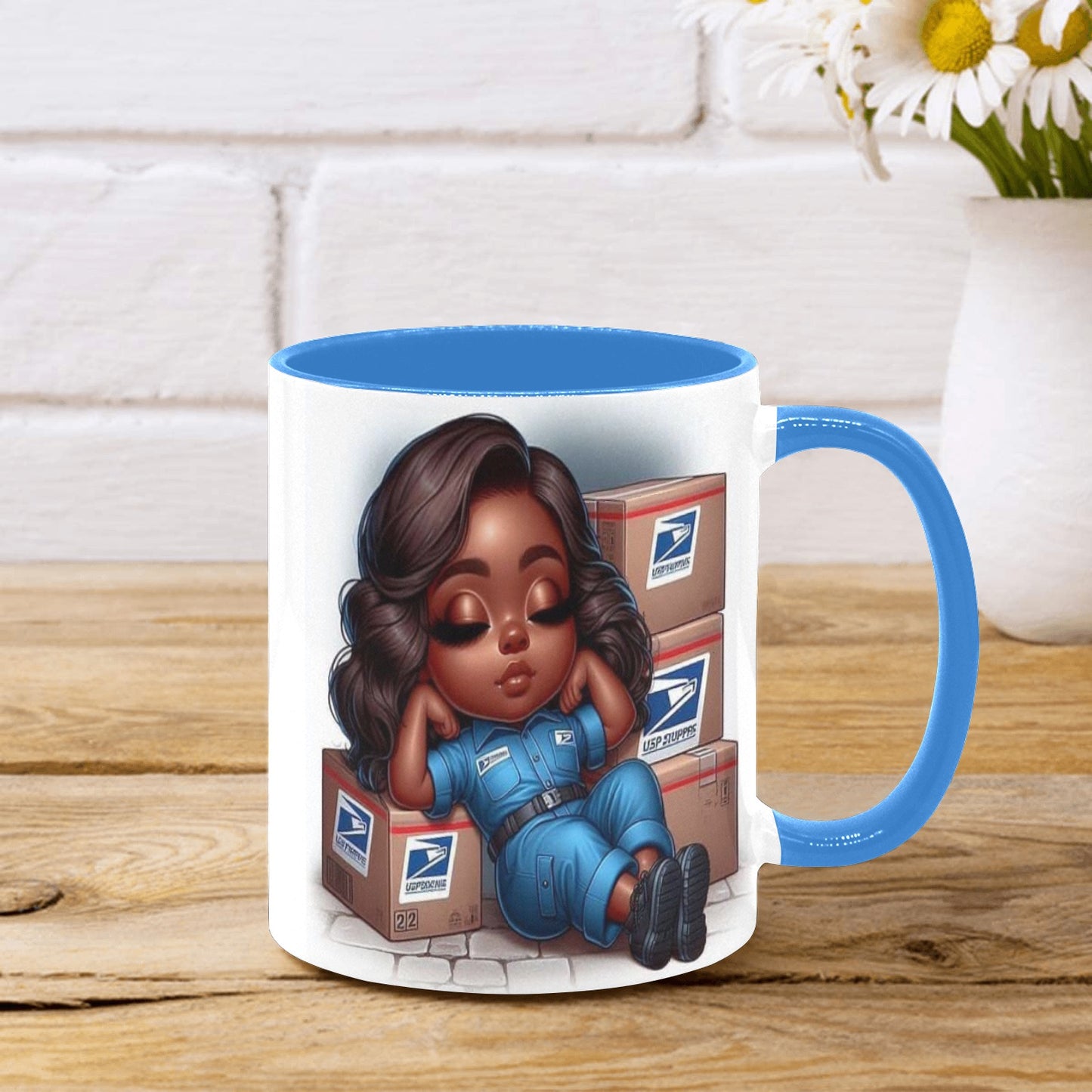 Resting Postal Worker Girl Custom Inner Color Mug (11oz)