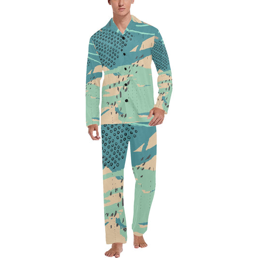 Beige and True Men's V-Neck Long Pajama Set