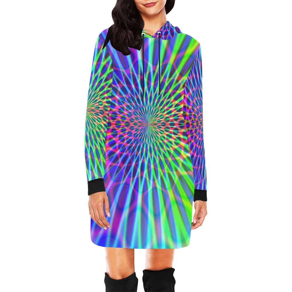 Abstract Rainbow Hoodie Mini Dress