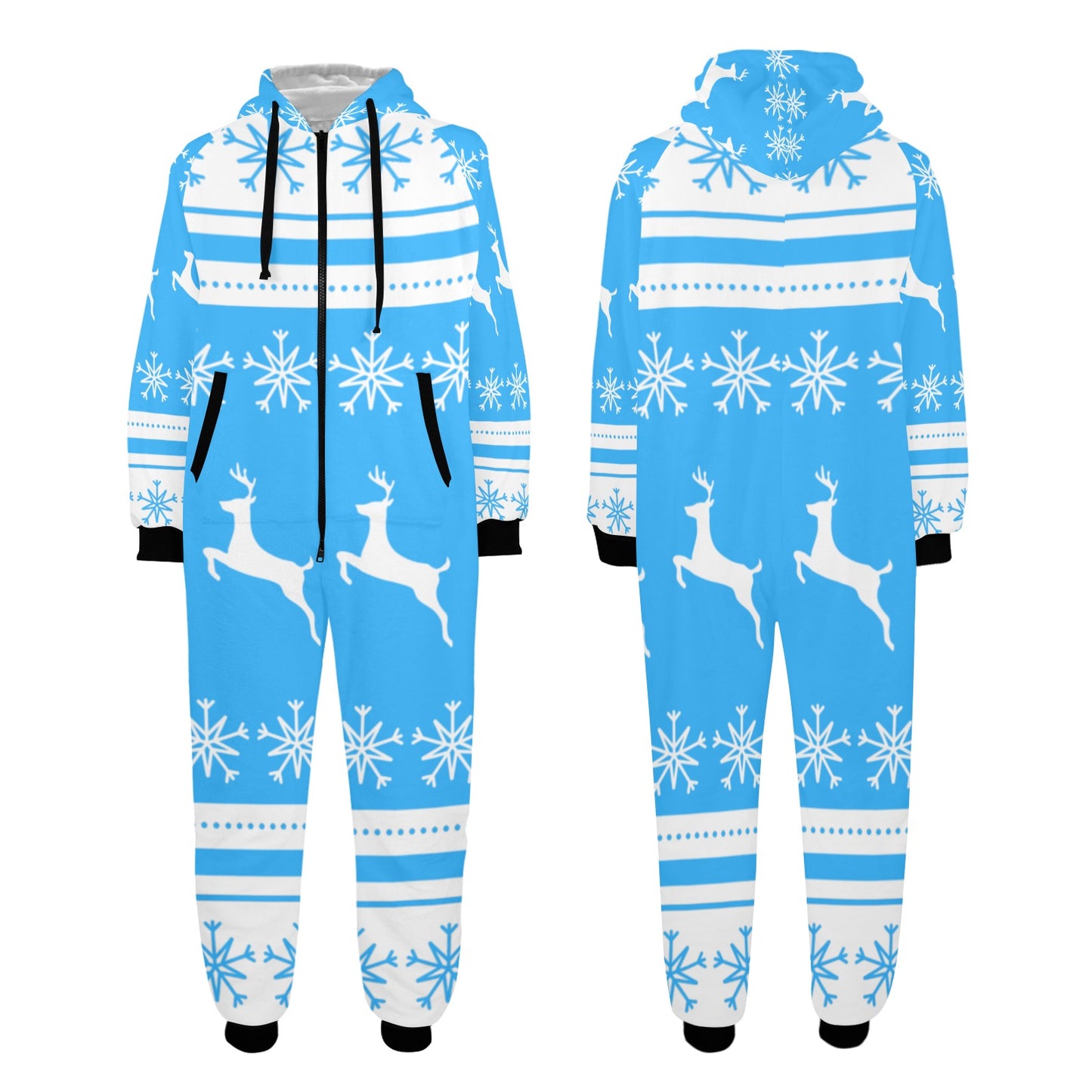 Deers In The Snow Christmas Unisex One-Piece Zip Up Hooded Pajamas