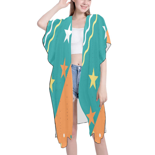 Teal Stars Chiffon Cover Up