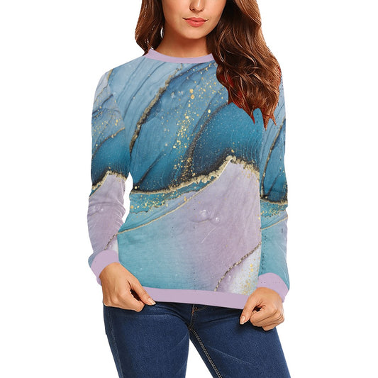 Blue Marble Crewneck Sweatshirt for Women