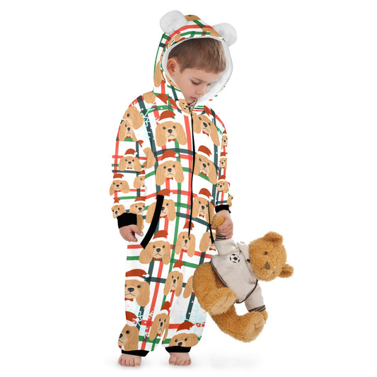 Santa Dog Christmas One-Piece Zip up Hooded Pajamas for Little Kids