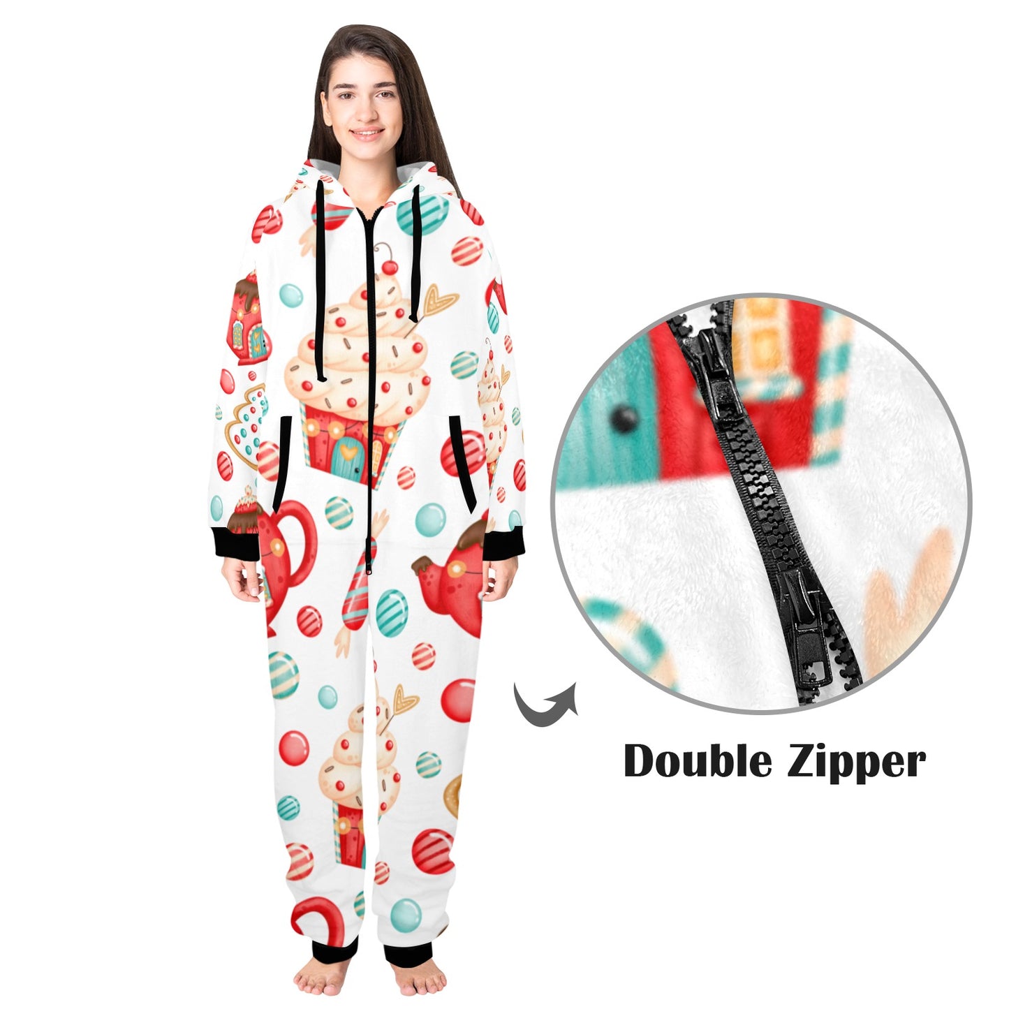 Sweets And Treats Christmas Unisex One-Piece Zip Up Hooded Pajamas