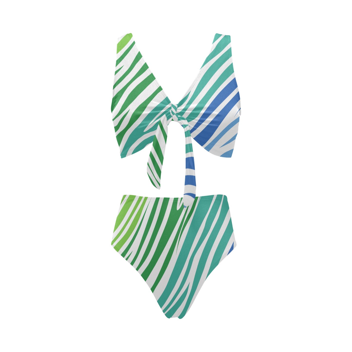 White Teal Zebra Bow Tie Bikini Swimsuit