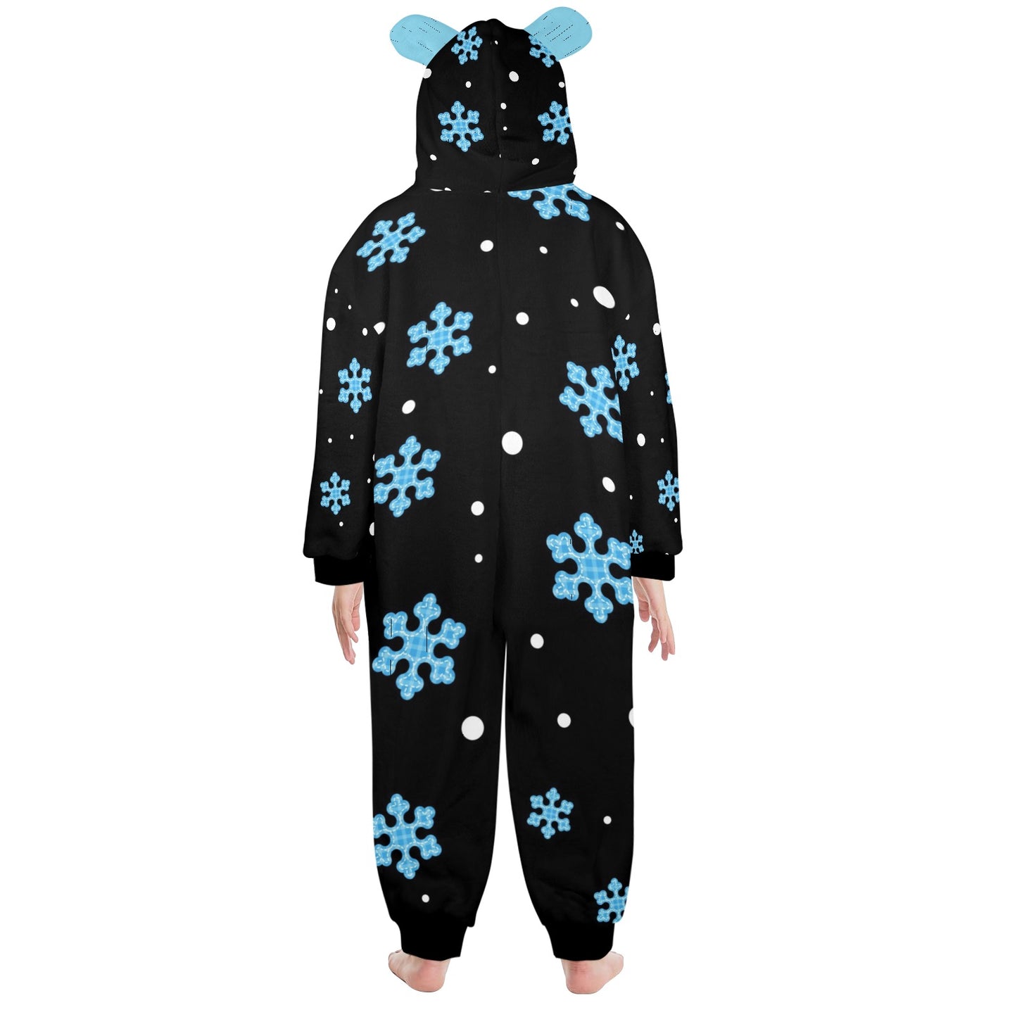 Night Snow Christmas One-Piece Zip Up Hooded Pajamas for Big Kids