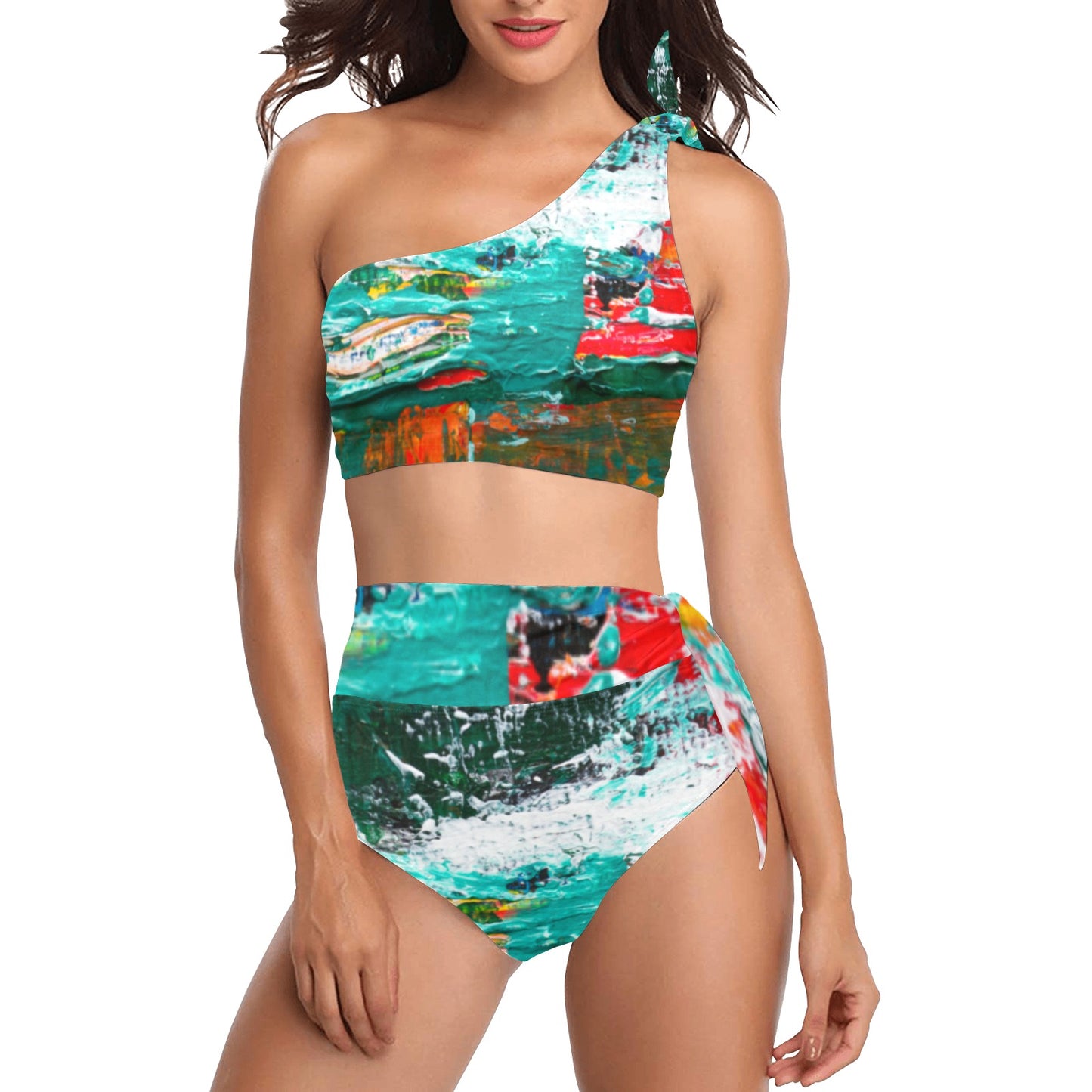 Painting One Shoulder Bikini Set