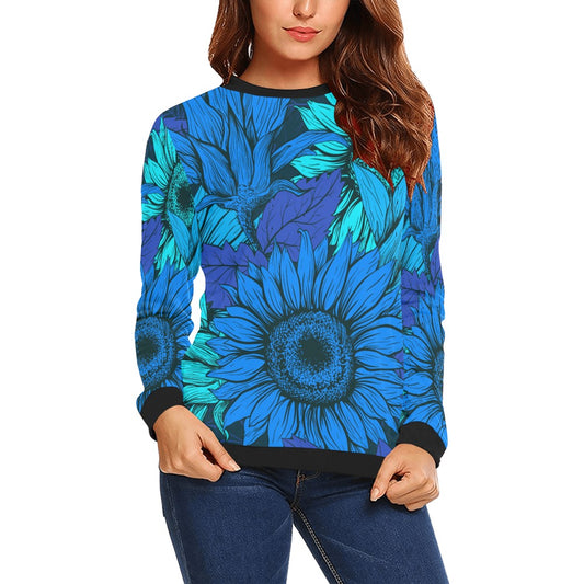 Blue Flower Crewneck Sweatshirt for Women