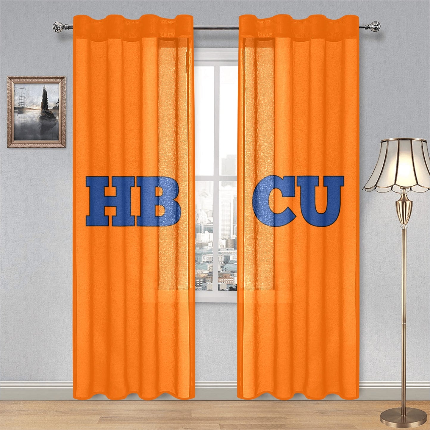 Orange & Blue HBCU Gauze Curtain 28"x84" (Two-Piece)