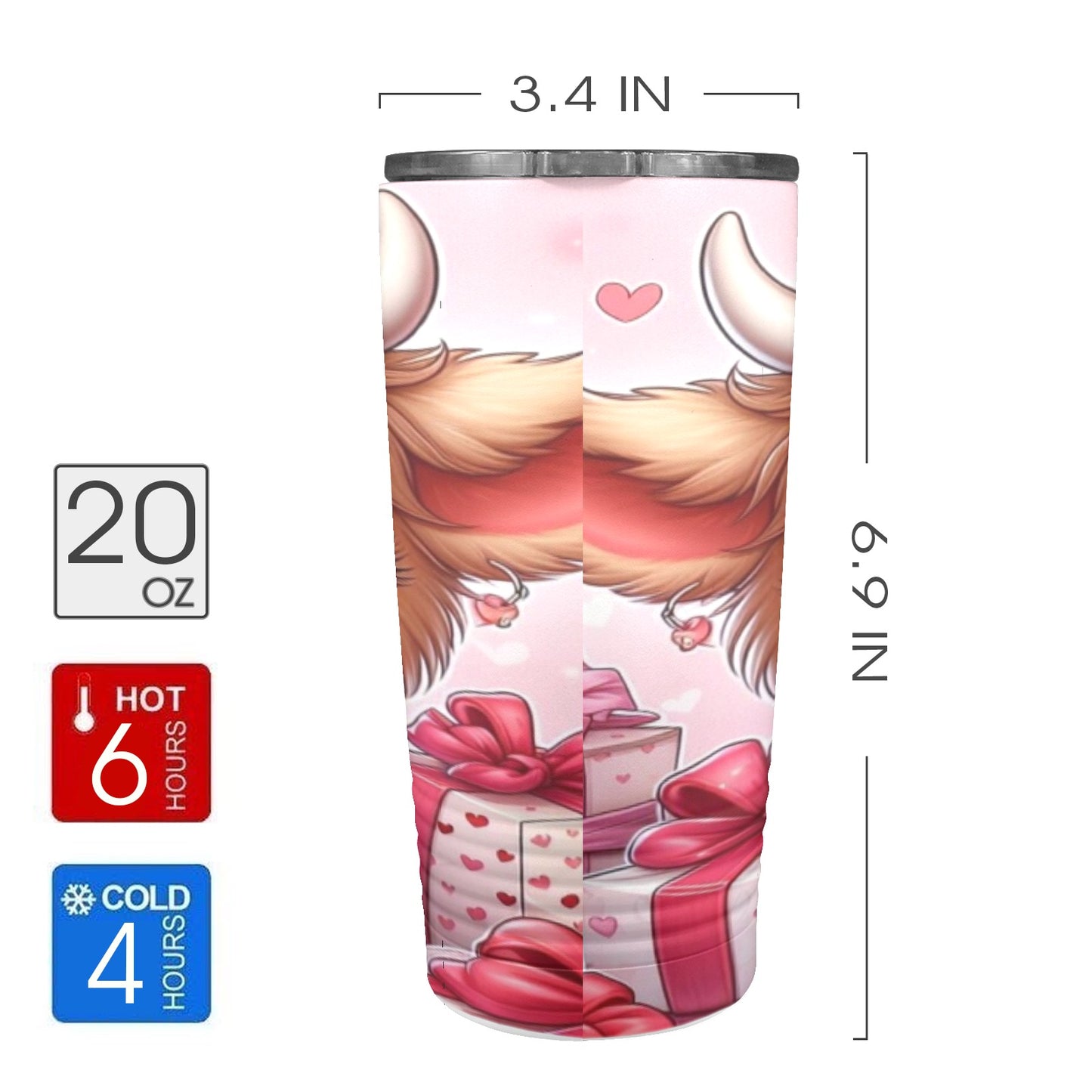 Cow Love Valentines Day 20oz Insulated Stainless Steel Mobile Tumbler