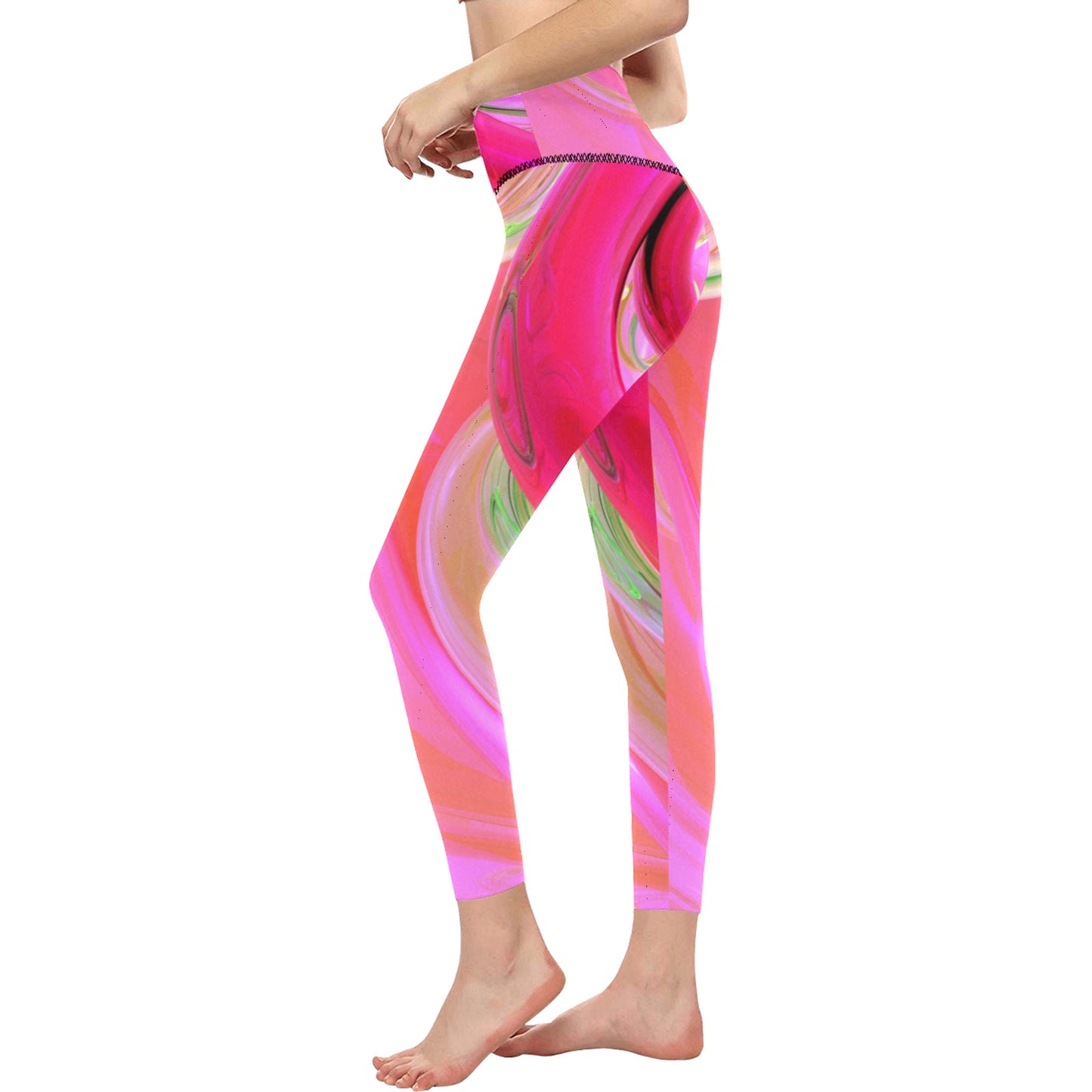 Pink Rings Women's High-Waisted Leggings