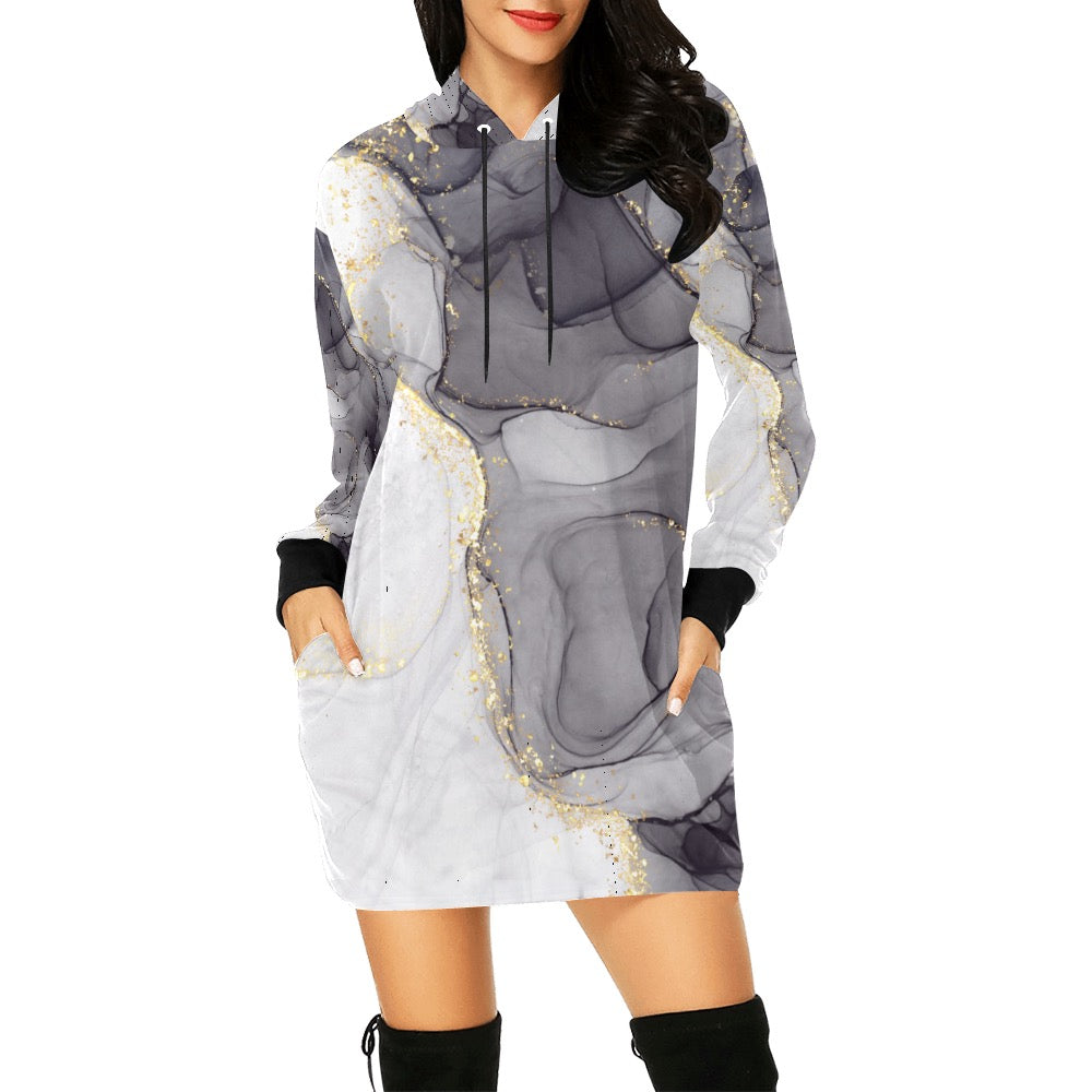 Grey Marble Hoodie Mini Dress