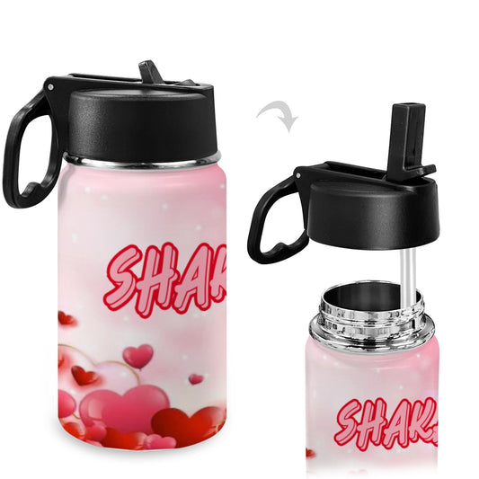 PERSONALIZED Valentines Day Kids Water Bottle with Straw Lid (12 oz)