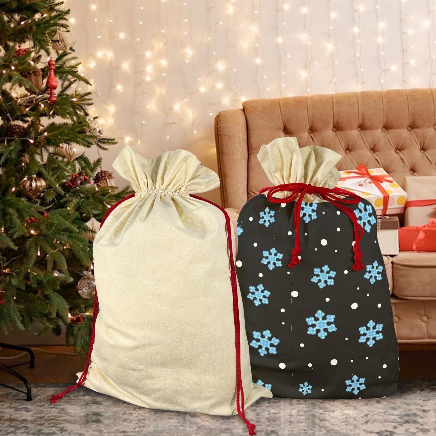 CHRISTMAS- Night Snow Santa Claus Drawstring Bag 21"x32"