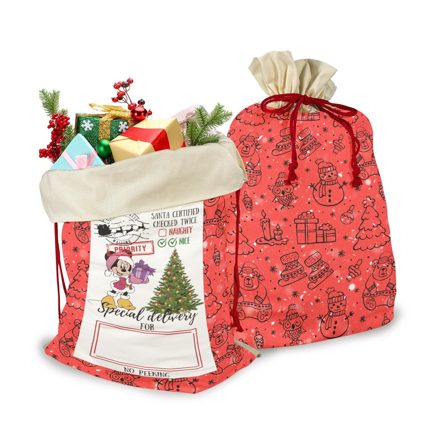 CHRISTMAS- Red Christmas Santa Claus Drawstring Bag 21"x32"