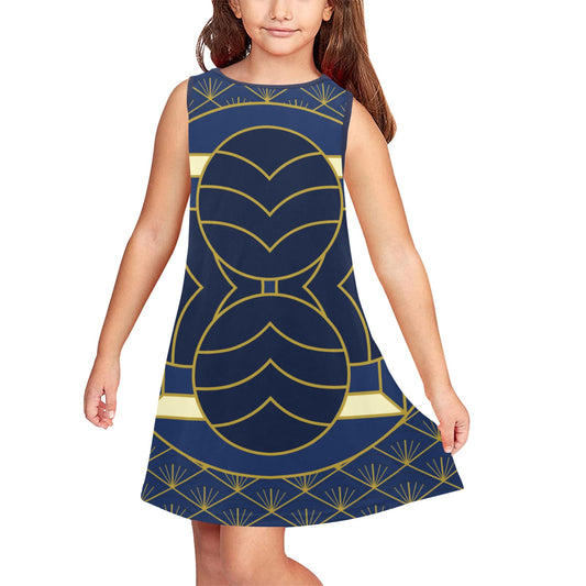 Navy Cut Girls' Sleeveless Dress