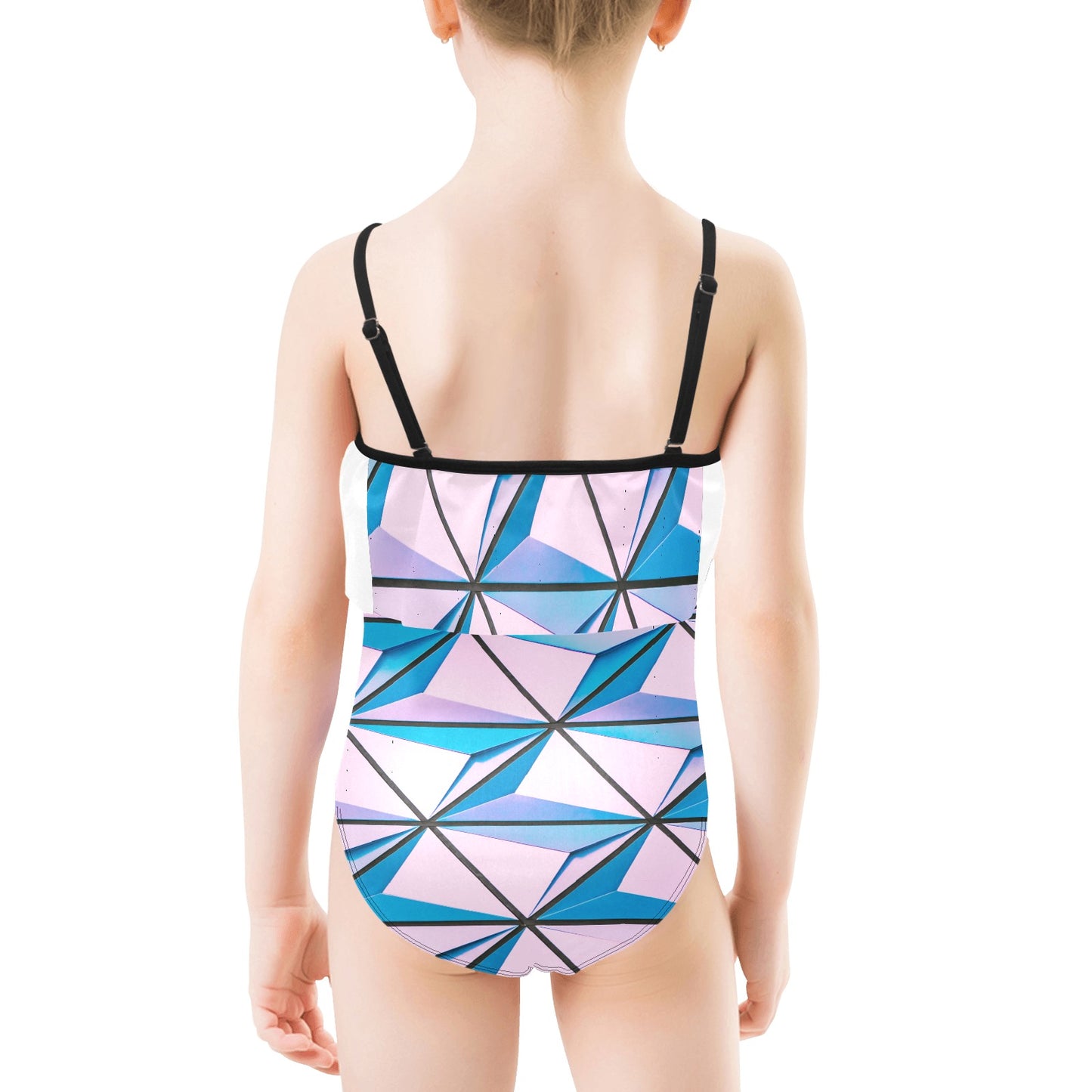 Pink Abstract Kids Ruffle Swimsuit