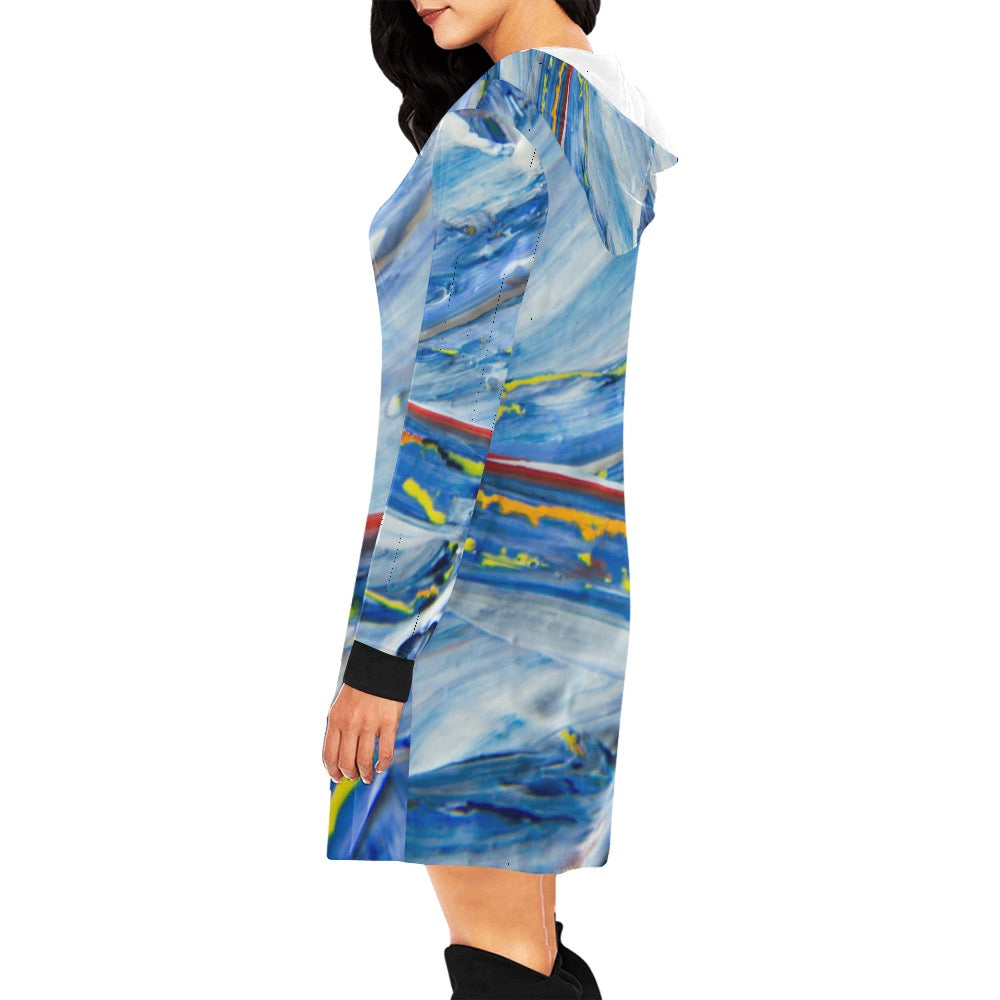 Blue Mural Hoodie Mini Dress