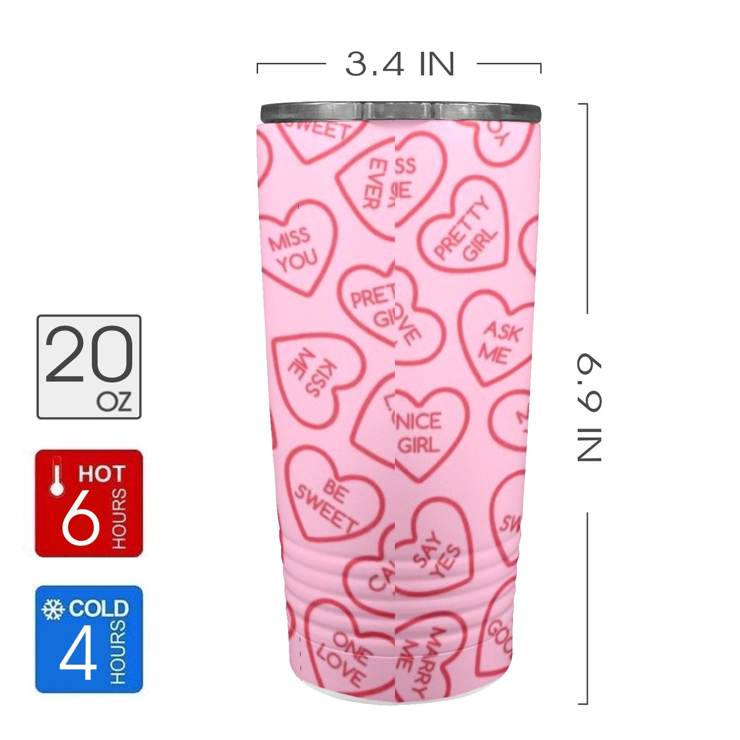 Pink Love Language Valentine’s Day 20oz Insulated Stainless Steel Mobile Tumbler