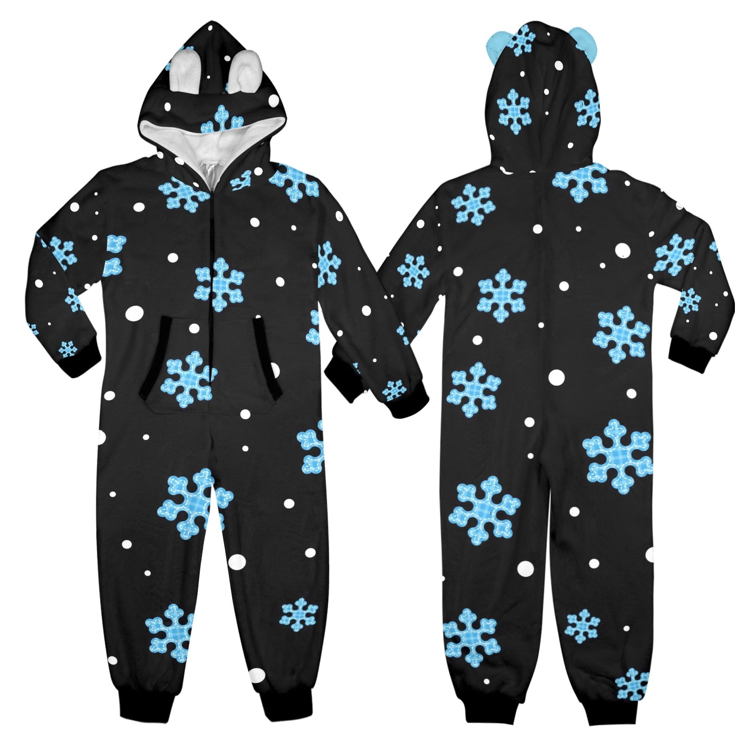 Night Snow Christmas One-Piece Zip Up Hooded Pajamas for Big Kids