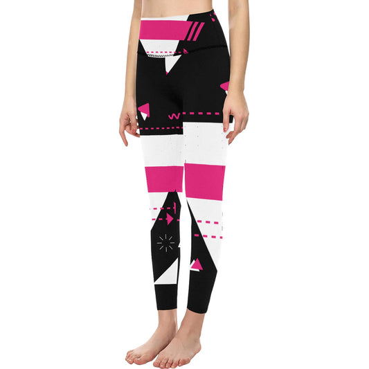 Pink and Black Women's High-Waisted Leggings