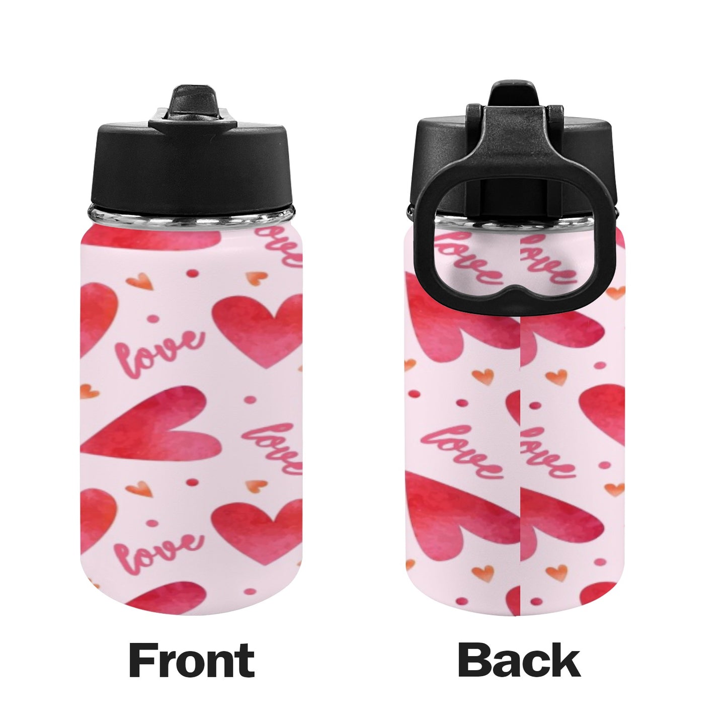 Love Valentines Kids Water Bottle with Straw Lid (12 oz)