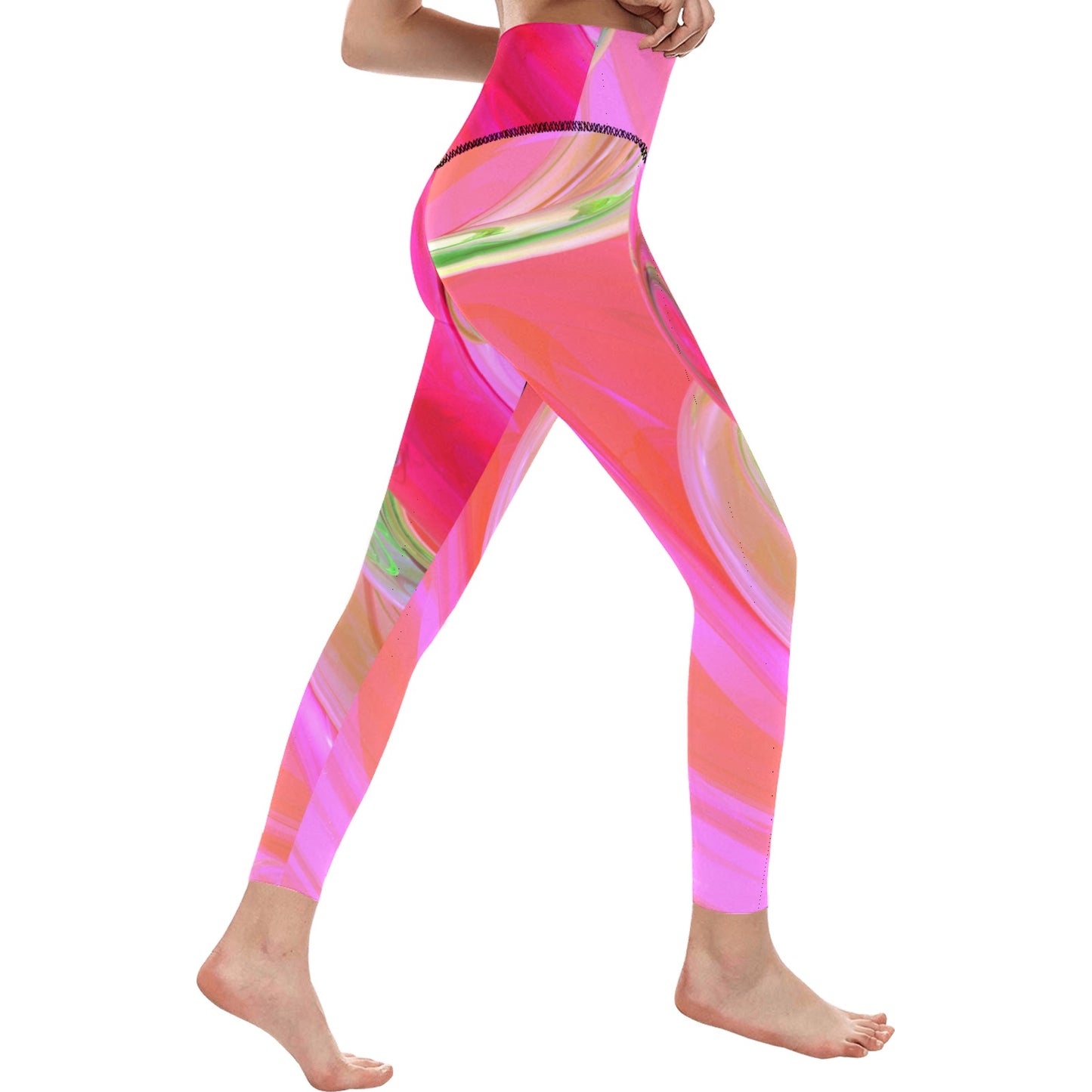 Pink Rings Women's High-Waisted Leggings