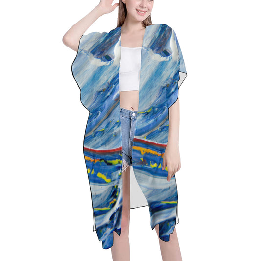 Blue Mural Chiffon Cover Up