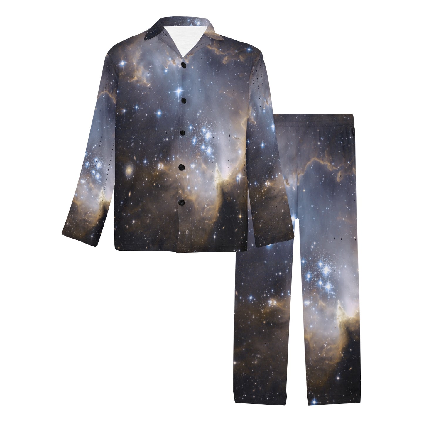 Night Galaxy Men's V-Neck Long Pajama Set