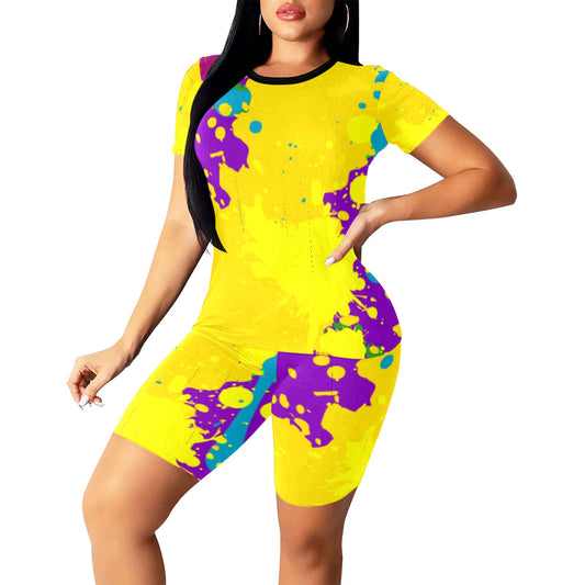 Yellow Splatter Women's Short Yoga Set