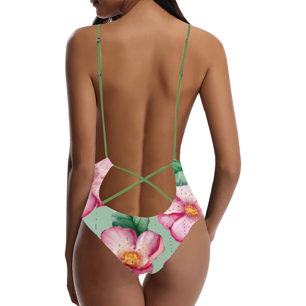 Garden Party Sexy Lace Backless One-Piece Swimsuit