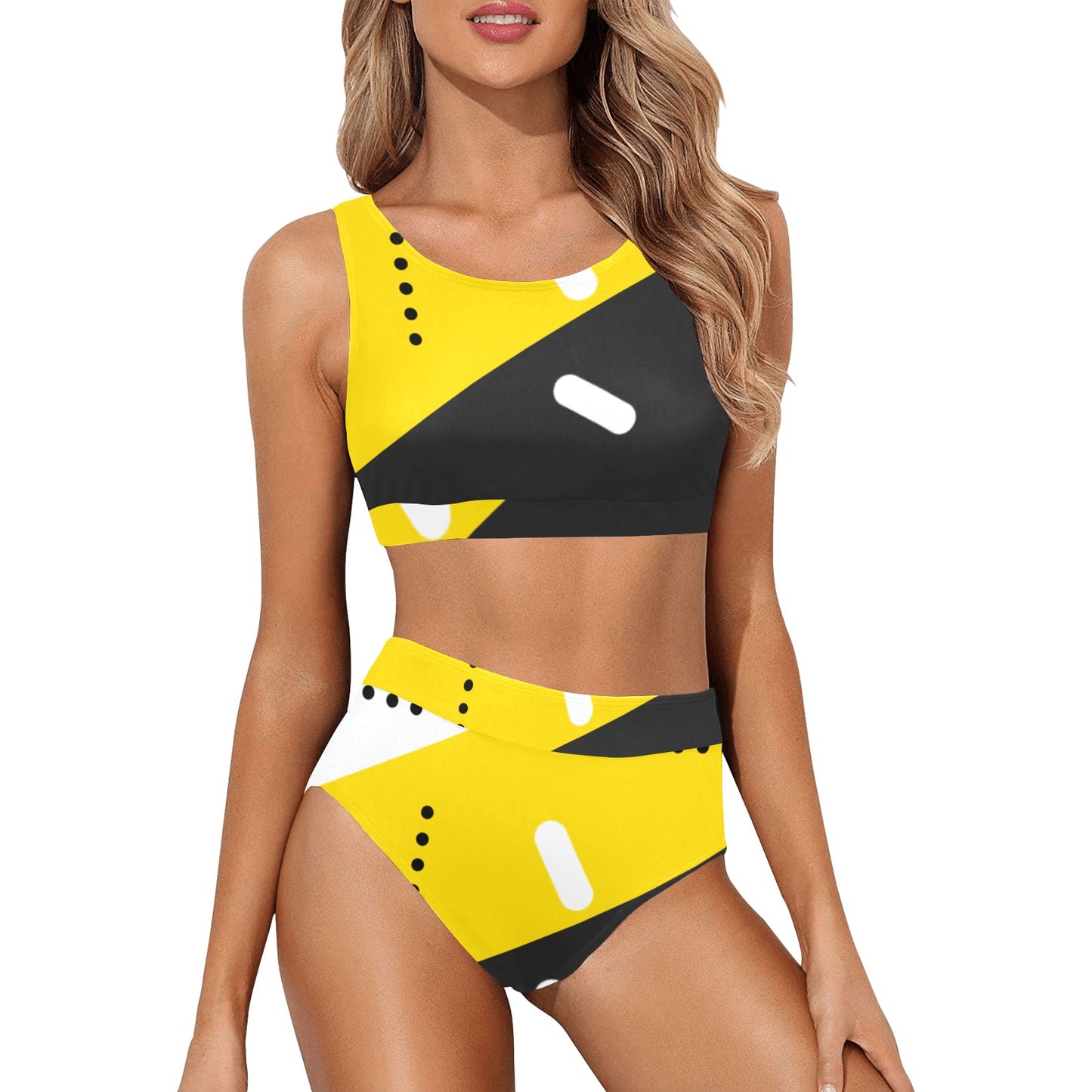 Black & Yellow Crop Top Bikini Set