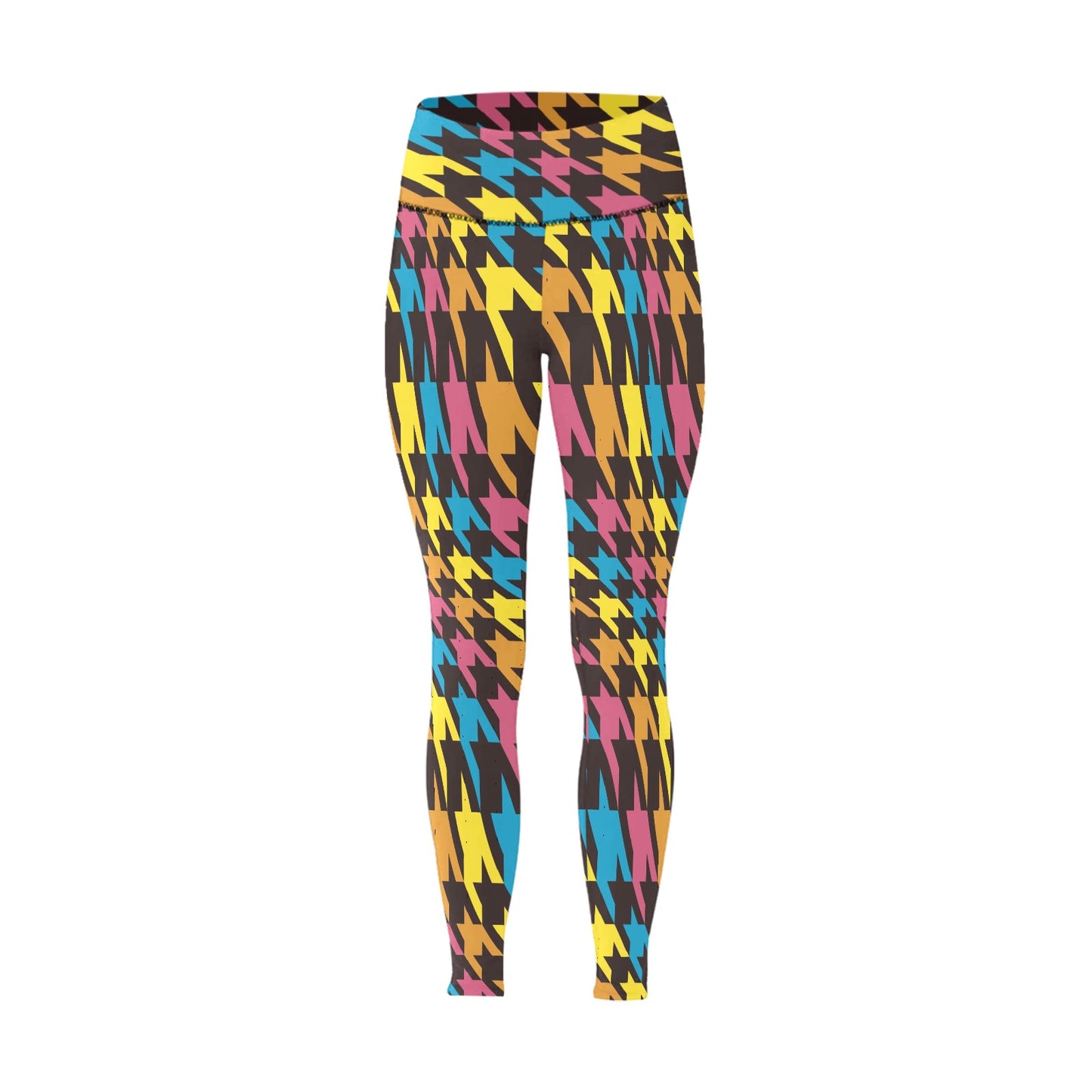 Color Houndstooth Women's High-Waisted Leggings