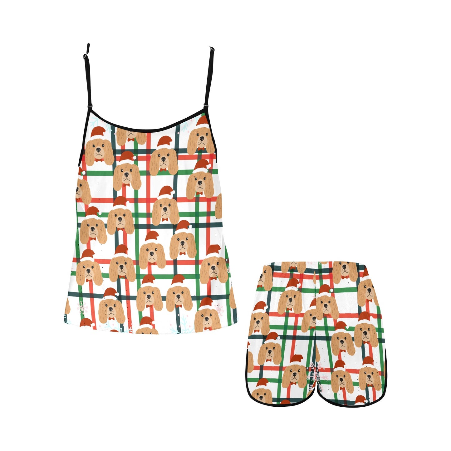 Santa Dog Christmas Women's Spaghetti Strap Short Pajama Set