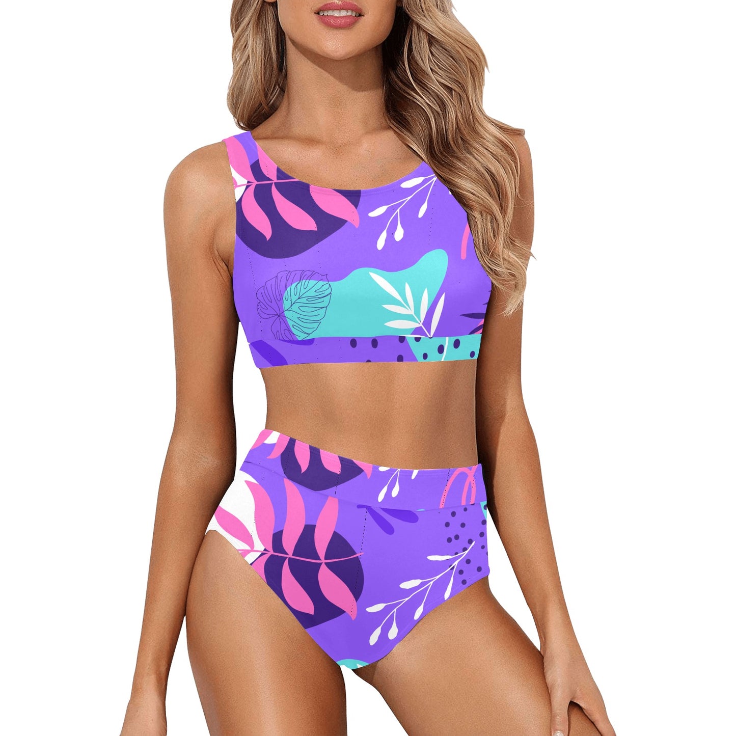 Purple Palms Crop Top Bikini Set