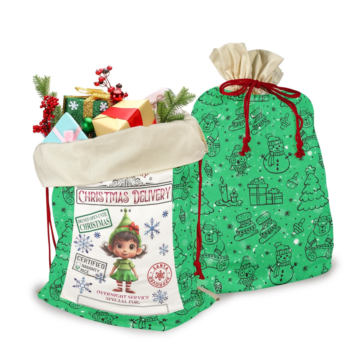 CHRISTMAS- Green Christmas Santa Claus Drawstring Bag 21"x32"