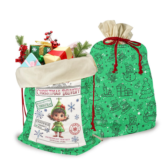 CHRISTMAS- Green Christmas Santa Claus Drawstring Bag 21"x32"