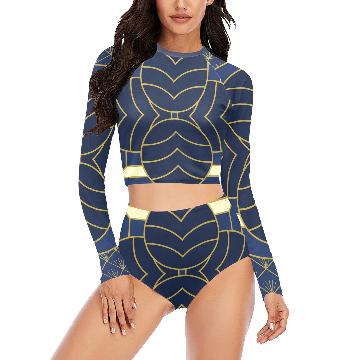 Navy Cut Long Sleeve Bikini Set