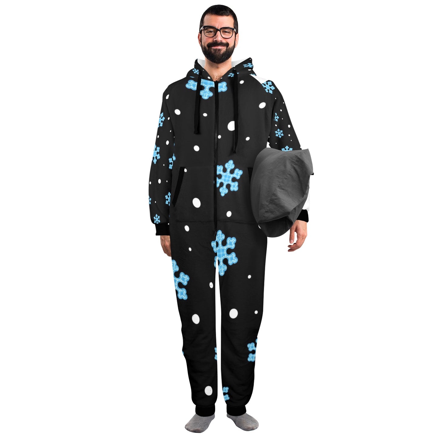 Night Snow Christmas Unisex One-Piece Zip Up Hooded Pajamas