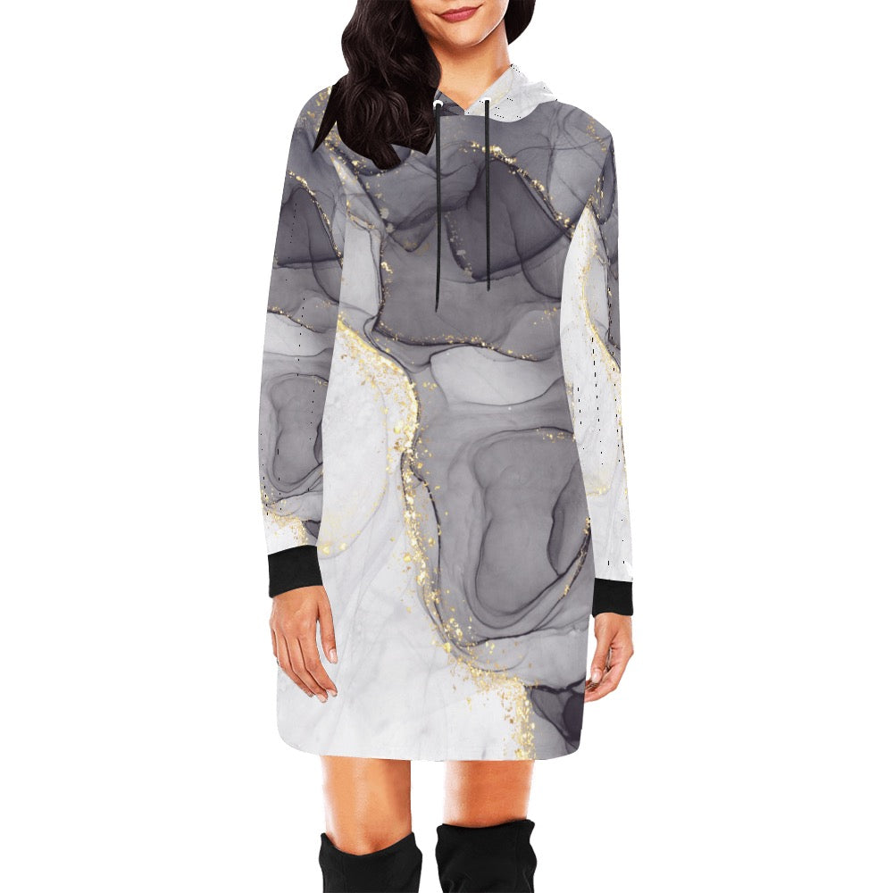 Grey Marble Hoodie Mini Dress