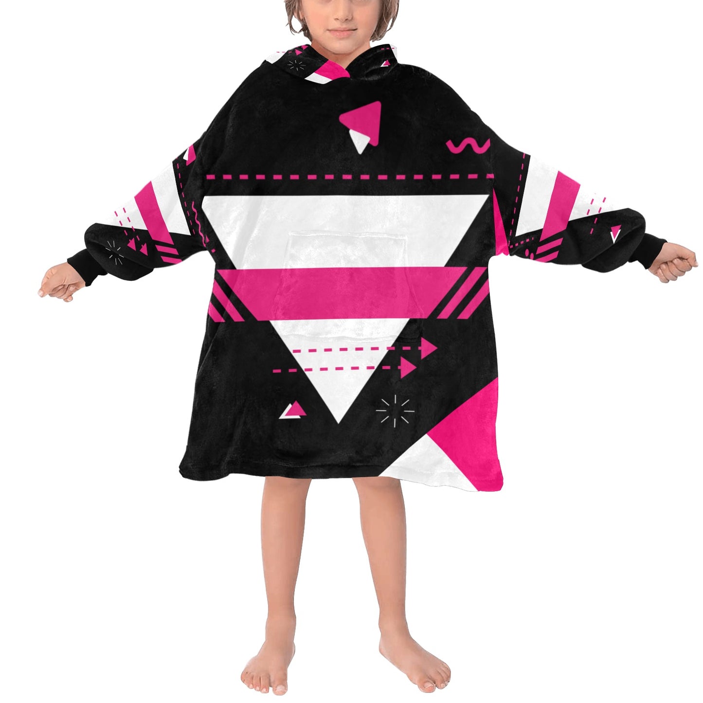 Black and Pink Blanket Hoodie for Kids