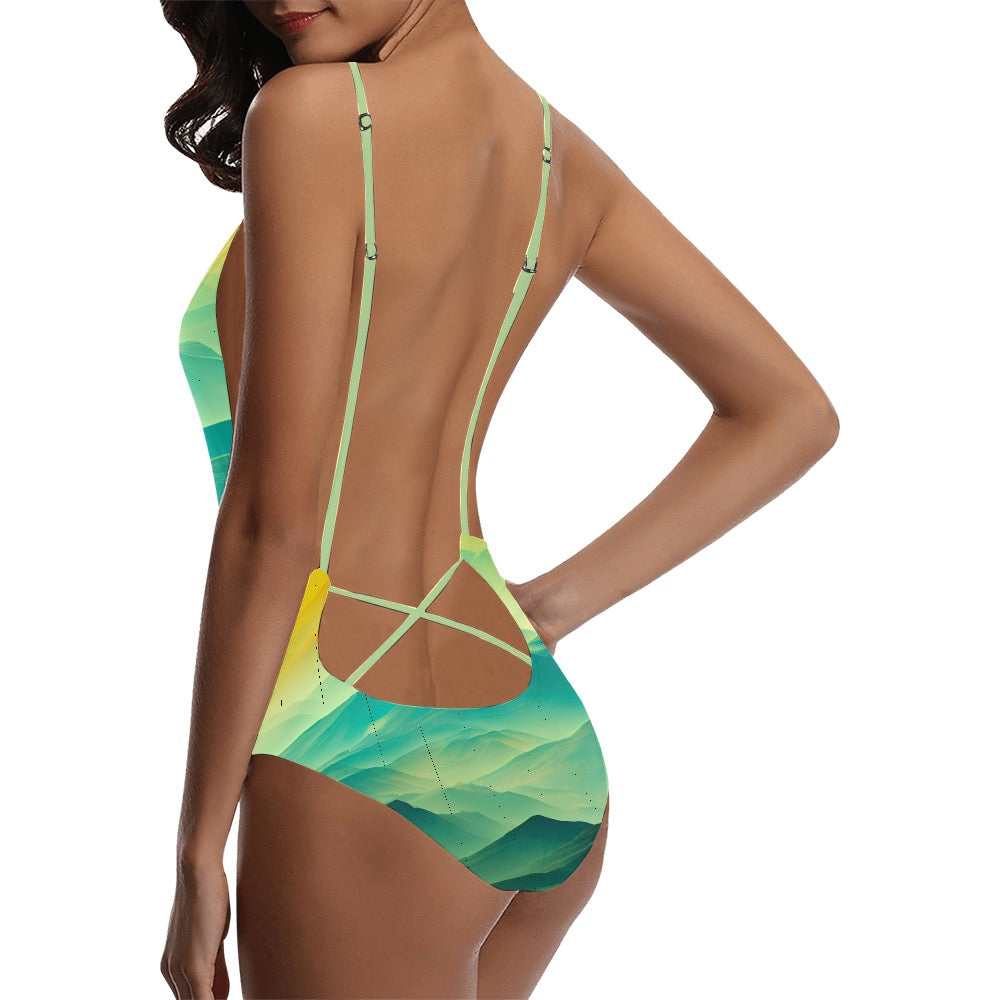 Green Mile Sexy Lace Backless One-Piece Swimsuit