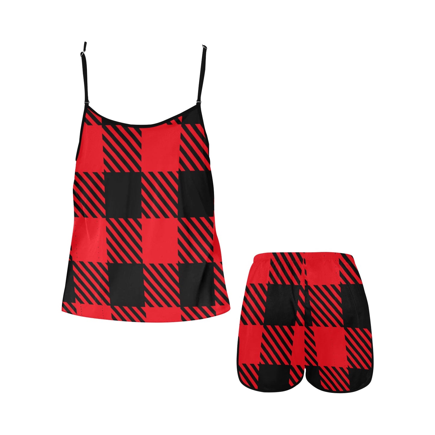 Red & Black Women's Spaghetti Strap Short Pajama Set