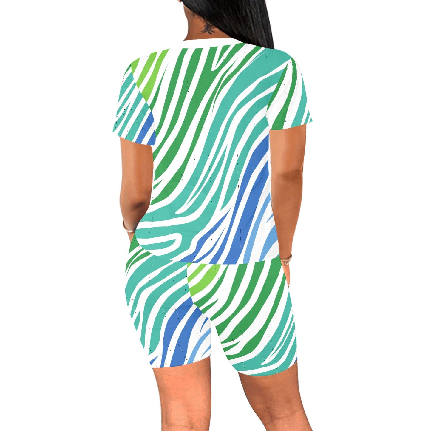 White Teal Zebra Women's Short Set