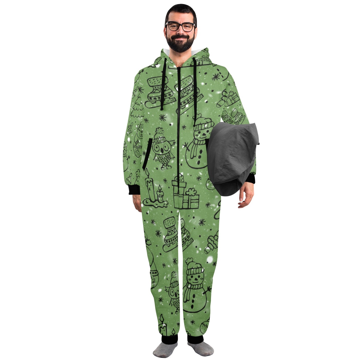 Green Christmas Unisex One-Piece Zip Up Hooded Pajamas