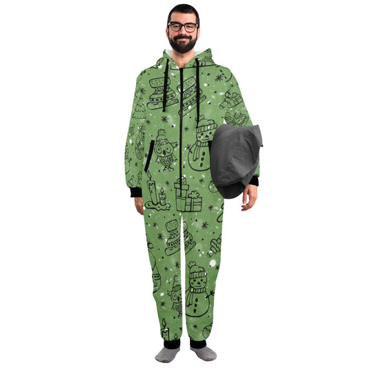 Green Christmas Unisex One-Piece Zip Up Hooded Pajamas