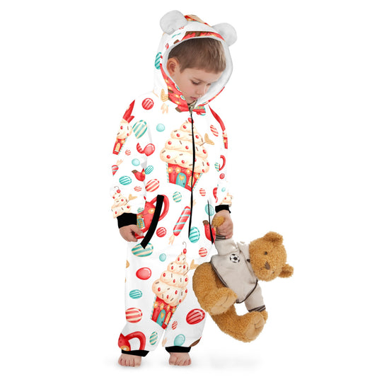 Sweets And Treats Christmas One-Piece Zip up Hooded Pajamas for Little Kids